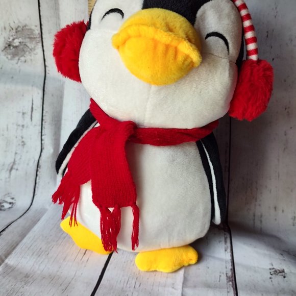 Plush penguin with scarf and earmuffs stuffed animal - Picture 6 of 6